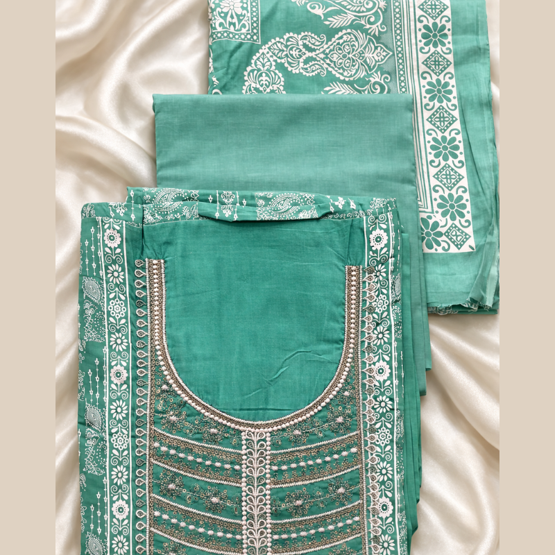Teal Embroidered Three Piece Unstitched