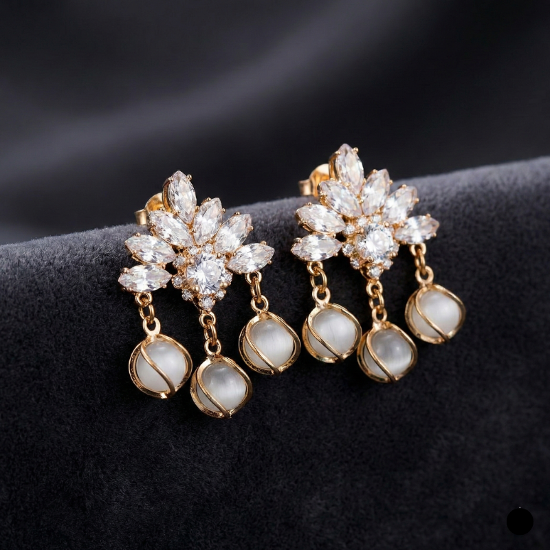 Diamond Cut Floral Drop Earrings