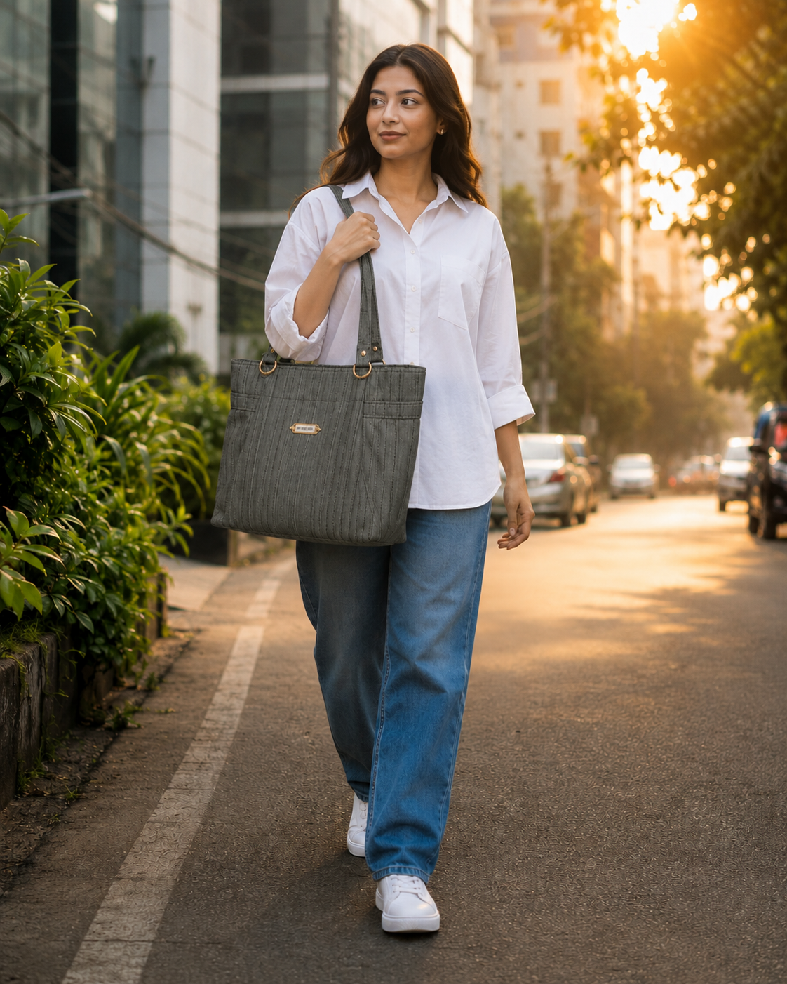 Olive Ribbed Ultra Soft Tote Bag - Image 2
